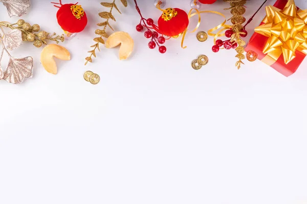 Chinesisches Neujahr Auf Weißem Hintergrund Lunar New Year Grußkarte Mit — Stockfoto