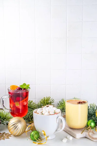 Set Traditioneller Weihnachtswintergetränke Weihnachtsmenü Background Tasse Mit Glühwein Eierlikör Heiße — Stockfoto