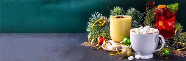 Set Van Traditionele Kerstdrankjes Kerstbar Menu Achtergrond Tree Cup Met — Stockfoto