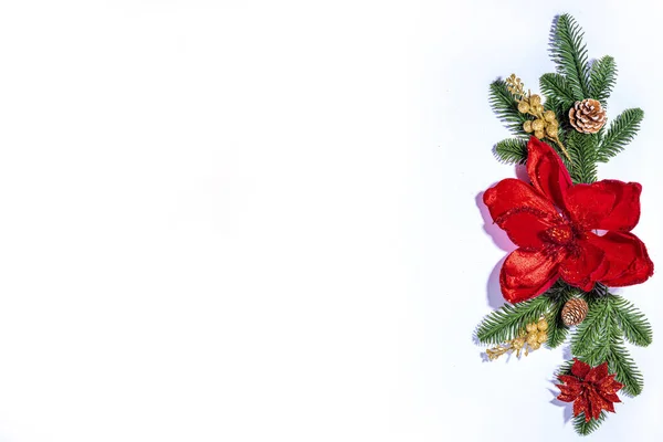 Bianco Natale Semplice Capodanno Vacanze Sfondo Con Rami Albero Natale — Foto Stock