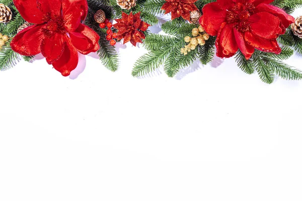 Białe Proste Boże Narodzenie Nowy Rok Wakacje Tło Gałęziami Choinki — Zdjęcie stockowe