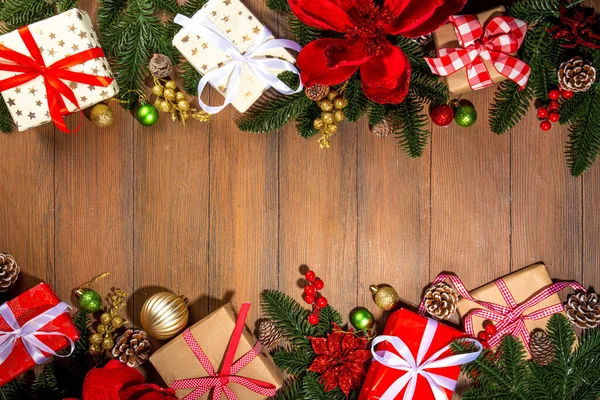Natal Tradicional Fundo Feriados Ano Novo Com Galhos Árvore Natal — Fotografia de Stock