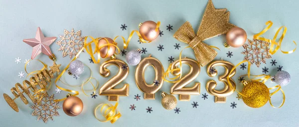 Ano Novo 2023 Celebração Cartão Fundo Ouro Números 2023 Com — Fotografia de Stock