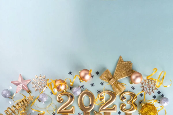 Nowy Rok 2023 Uroczystości Kartka Okolicznościowa Tło Złote Numery 2023 — Zdjęcie stockowe