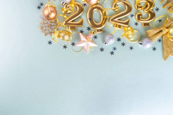 Ano Novo 2023 Celebração Cartão Fundo Ouro Números 2023 Com — Fotografia de Stock