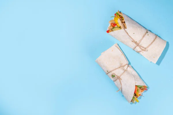 Classic Street Food Shawarma Burrito Healthy Sandwich Wrapped Tortilla Flat — 스톡 사진