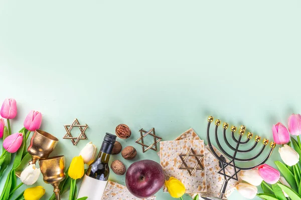 Passover Pesah Background Jewish Easter Passover Spring Holiday Celebration Accessories — Stockfoto