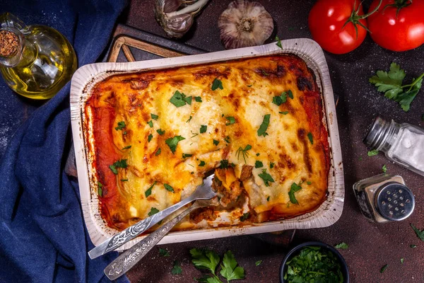 Homemade Cannelloni Pasta Big Tray Baked Cannelloni Minced Meat Bechamel — Stock fotografie