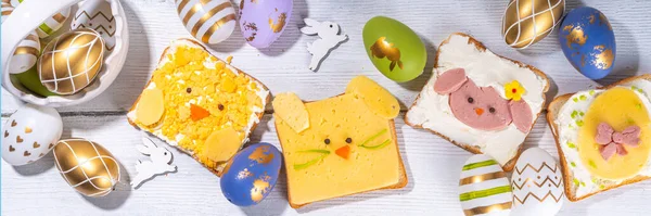 Leuk Grappig Paasontbijt Voor Kinderen Zelfgemaakte Broodjes Broodjes Vorm Van — Stockfoto