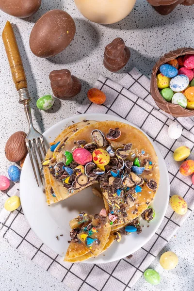 Sarapan Lucu Anak Anak Untuk Paskah Pancake Amerika Adonan Goreng — Stok Foto