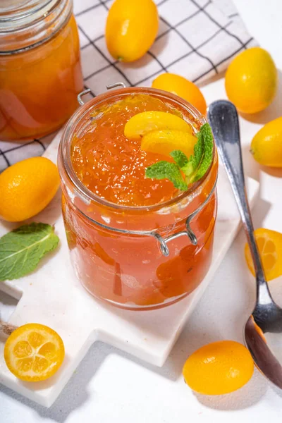 Kumquat Jam Homemade Citrus Tropical Fruit Marmalade Fresh Kumquat White — Stock Photo, Image