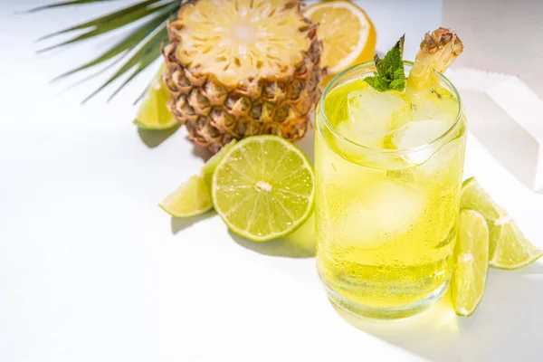 Bebida Tropical Fria Verão Com Gelo Picado Limão Hortelã Espaço — Fotografia de Stock