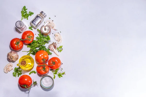 Cooking Background Vegetable Ingredients Healthy Dinner Preparation Flat Lay Fresh — стоковое фото