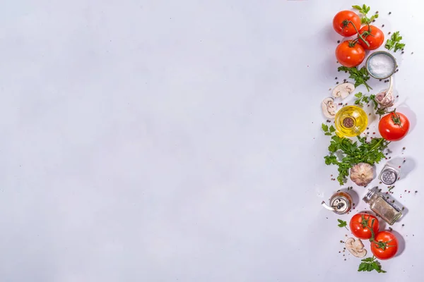 Cooking Background Vegetable Ingredients Healthy Dinner Preparation Flat Lay Fresh — Stockfoto