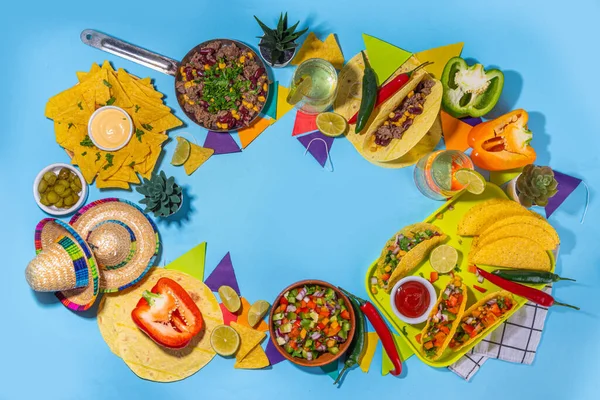 Cinco Mayo Partymat Mexikansk Semester Cinco Mayo Traditionella Rätter Snacks — Stockfoto