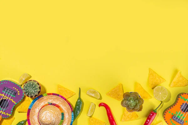 Fondo Vacaciones Mexicano Cinco Mayo Con Cactus Mexicanos Chips Nachos —  Fotos de Stock