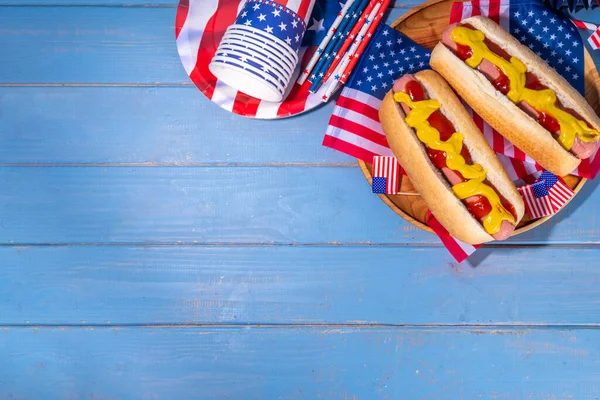 Usa Vacanza Patriottica Picnic Hot Dog Hot Dog Patriottico Americano — Foto Stock