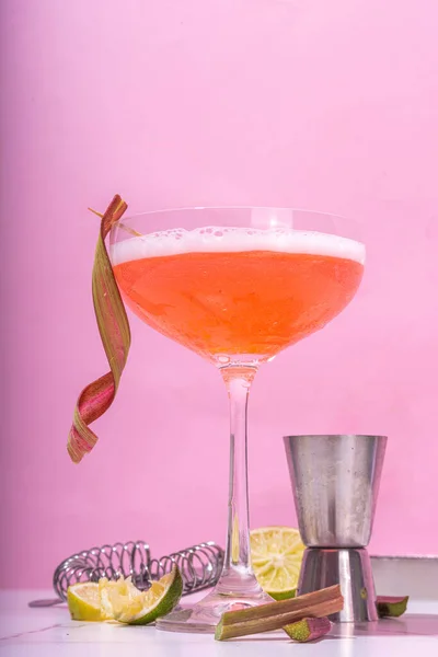 Rhubarb Summer Cold Plum Daiquiri Martini Cocktail Liquor Pink Rhubarb — Stock Photo, Image