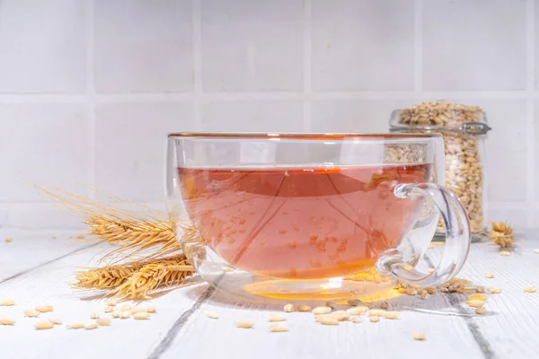 stock image  Organic barley tea cup , alternative trendy orzo tea in glass mug