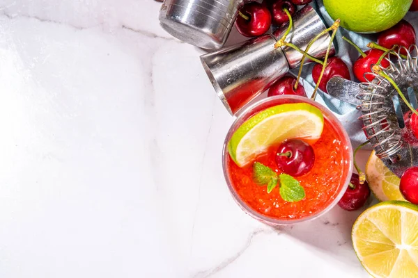 Cherry Lime Alcoholic Booze Cocktail Sweet Summer Alcohol Drink Cherry — Stock Photo, Image