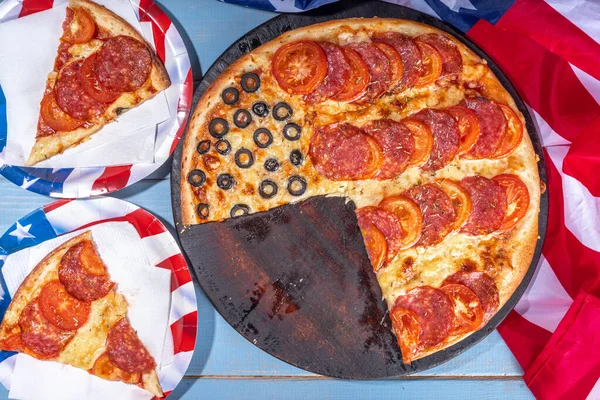 Свято Піци Липня День Патріотичної Незалежності Святкова Пікнікова Їжа Пеппероні — стокове фото