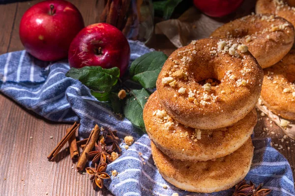 Traditional Tasty Ready Eat Apple Cider Donuts Homemade Baked Apple — Stock Photo, Image