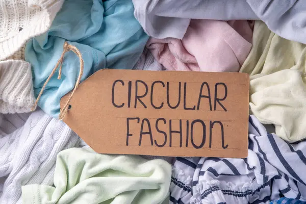 Kıyafet kiralama hizmetleri, çeşitli kadın, erkek ve çocuk kıyafetleri. Dairesel moda, sıfır sürdürülebilir yaşam tarzı konsepti, beyaz arka planda, alışveriş etiketli