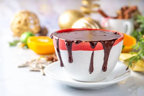 Χειμώνα Αρωματικό Ζεστό Φλιτζάνι Σοκολάτα Φόντο Χριστούγεννα Κούπα Από Σκούρο — Φωτογραφία Αρχείου