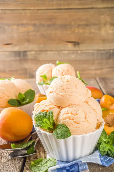 Homemade Sweet Apricot Ice Cream Apricot Gelato Balls Small Bowls Royalty Free Stock Images