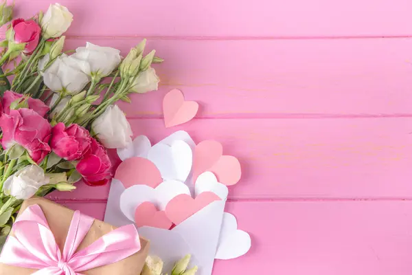 Dzień Matki Międzynarodowy Świąteczny Kartka Życzeniami Bukiet Kwiatów Róż Słodkie Obrazy Stockowe bez tantiem