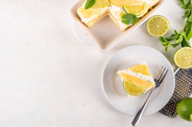 Yaz mojito tiramisu tatlısı, limon ve nane aromalı ekşi soslu yaz tiramisu keki taze narenciye, mascarpone ve savoyardi.