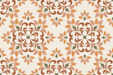 Ikat çiçekli şal desenli işlemeli motifler. Geometrik etnik doğu desenli geleneksel. Aztec tarzı soyut. desen, kumaş, giysi, ambalaj, dekorasyon için tasarım
