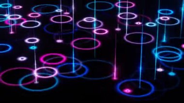 Neon Su birikintisi animasyonu. Yağmur damlaları su birikintisine düşüyor.