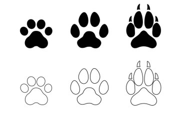 Köpek ve kedi patisi izi. Hayvan pençesi izi vektörü.