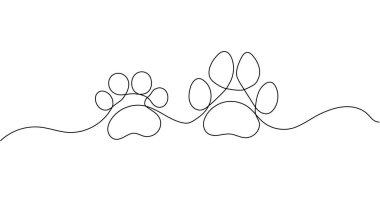 Pençe izleri. Ayak izleri, köpek ve kedi. Devamlı çizgi hayvanı. Tek bir taslak çiziliyor