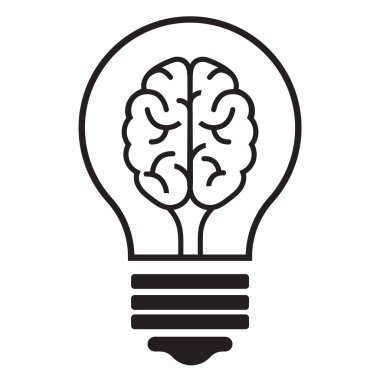 İçinde ampul ve beyin var. yenilik sembolü. vektör illüstrasyonu