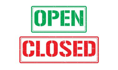 Açık, kapalı, grunge efektli, dikdörtgen kauçuk damgalı. vektör mühürü