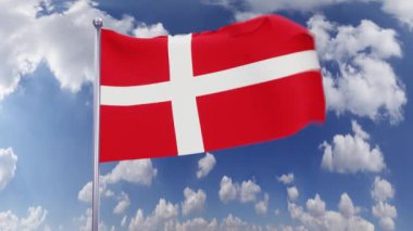 Danimarka Ulusal Bayrağı gökyüzünde sallanıyor. Özgürlük, vatanseverlik, bağımsızlık günü kavramı.
