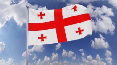 Ulusal Gürcistan Bayrağı gökyüzünde sallanıyor. Özgürlük, vatanseverlik, bağımsızlık günü kavramı.