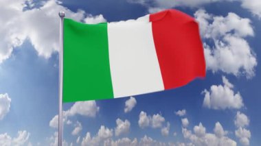 İtalya Ulusal Bayrağı gökyüzünde sallanıyor. Özgürlük, vatanseverlik, bağımsızlık günü kavramı.