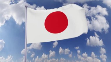 Japonya Ulusal Bayrağı gökyüzünde sallanıyor. Özgürlük, vatanseverlik, bağımsızlık günü kavramı.