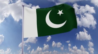 Pakistan Ulusal Bayrağı gökyüzünde sallanıyor. Özgürlük, vatanseverlik, bağımsızlık günü kavramı.