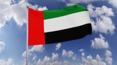 Birleşik Arap Emirlikleri Ulusal Bayrağı gökyüzünde sallanıyor. Özgürlük, vatanseverlik, bağımsızlık günü kavramı.