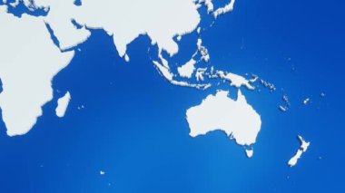 Avustralya 'nın ulusal bayraklı 3d haritası, dünya haritasından uzaklaşıyor ve yakınlaşıyor