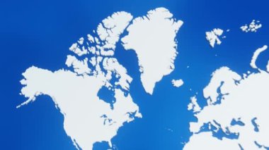 3D Kanada haritası ulusal bayrağı taşıyor, Dünya haritasından uzaklaşıyor ve yakınlaşıyor