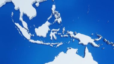 Ulusal bayrağı olan 3d Endonezya haritası, dünya haritasından uzaklaşıyor ve yakınlaşıyor