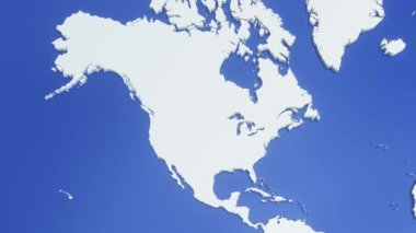 Amerika Birleşik Devletleri 'nin ulusal bayraklı 3D haritası, dünya haritasından uzaklaşıyor ve yakınlaşıyor