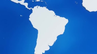 Brezilya 'nın ulusal bayraklı 3d haritası, dünya haritasından uzaklaşıyor ve yakınlaşıyor