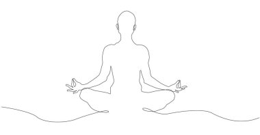 Yogacı kadının durmaksızın çizdiği çizgi. Yoga pozu. Yoga pozu. vektör.