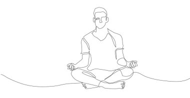 Genç adam nilüfer çiçeği pozuyla meditasyon yapıyor. Yoga, rahatlama, meditasyon. vektör illüstrasyonu.